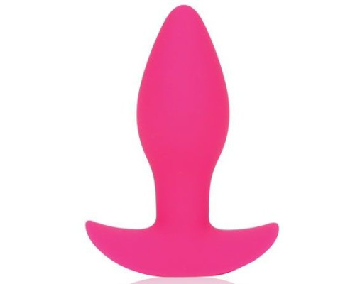 Розовая коническая анальная вибровтулка с ограничителем - 8,5 см.