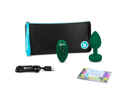 Зеленая анальная вибровтулка с кристаллом Vibrating Jewel Plug M/L - 10,5 см.