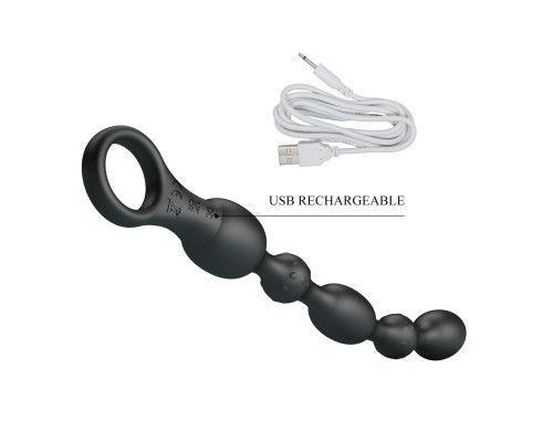 Черная анальная цепочка с вибрацией Van - 24,8 см.