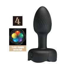 Черная анальная вибропробка с подсветкой Olman - 8,8 см.