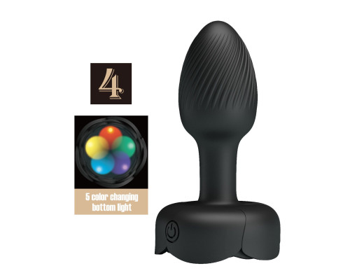 Черная анальная вибропробка с подсветкой Olman - 8,8 см.