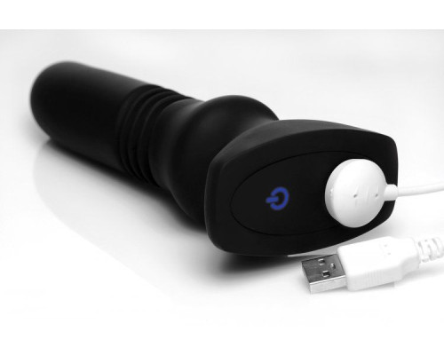 Черный фрикционный вибратор Silicone Vibrating   Thrusting Plug with Remote Control - 17,1 см.