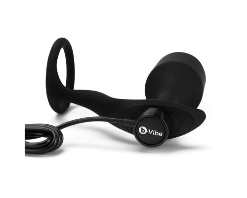 Черная анальная вибропробка с эрекционным кольцом Vibrating Snug   Tug XL