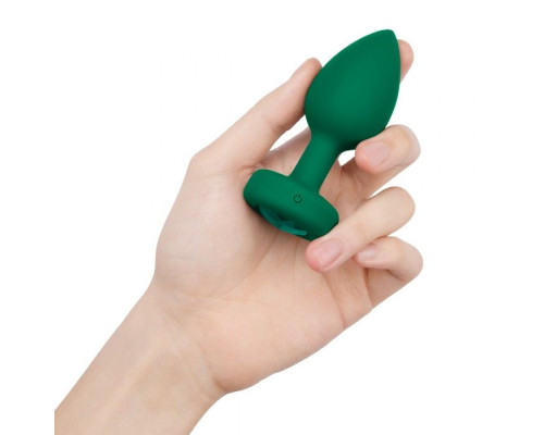 Зеленая анальная вибровтулка с кристаллом Vibrating Jewel Plug M/L - 10,5 см.