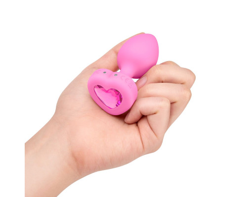 Розовый анальный плаг с кристаллом-сердцем Vibrating Heart Shape Jewel Plug S-M