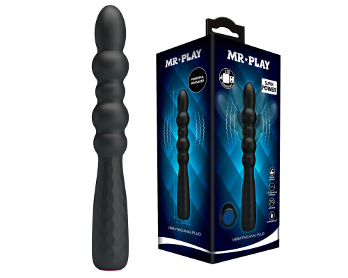 Черный гибкий анальный вибратор - 18,5 см.