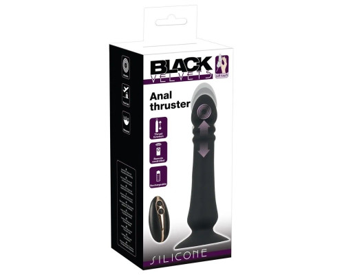 Черный анальный стимулятор с поступательными движениями и пультом ДУ Anal Thruster - 19,5 см.