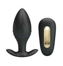 Роскошная черная анальная вибропробка Regina с пультом ДУ - 8,8 см.
