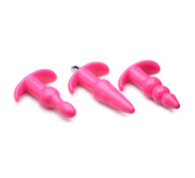Набор из 3 розовых анальных пробок с вибропулей Thrill Trio Anal Plug Set
