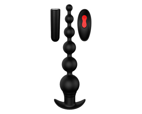 Черный анальный вибромассажер REMOTE GRADUATING BEADS - 20,7 см.