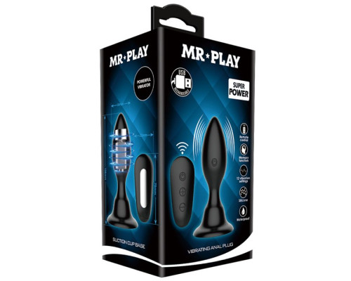 Черная анальная вибропробка с пультом Mr.Play - 10,8 см.