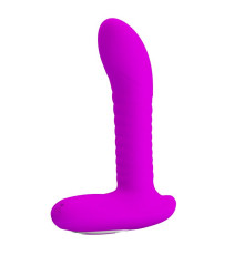 Мощный лиловый анальный вибратор с эффектом римминга - 15,9 см.