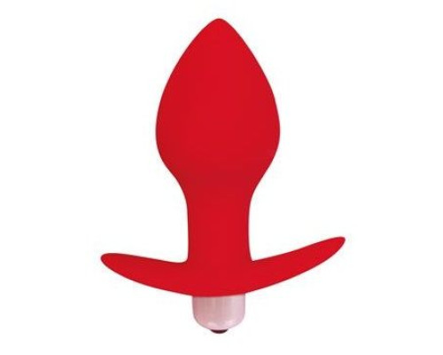 Красная коническая анальная вибровтулка с ограничителем - 8 см.