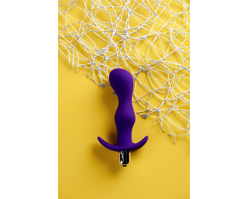 Фиолетовая изогнутая анальная вибропробка - 14 см.