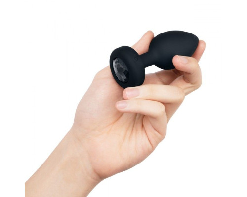 Черная анальная вибровтулка с кристаллом Vibrating Jewel Plug M/L - 10,5 см.