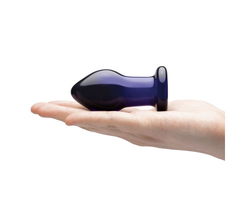 Синий стеклянный анальный вибратор с пультом ДУ - 9,5 см.