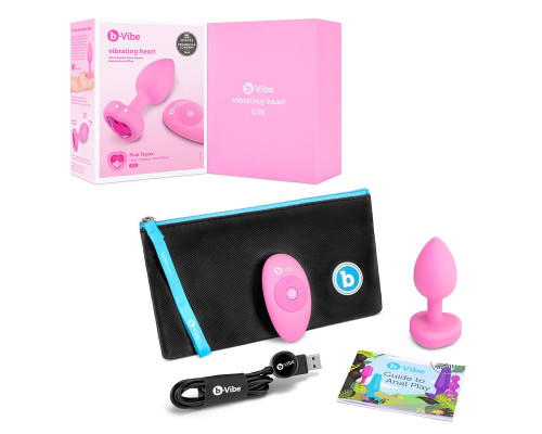 Розовый анальный плаг с кристаллом-сердцем Vibrating Heart Shape Jewel Plug S-M