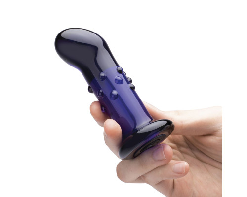 Синий стеклянный изогнутый вибратор - 11 см.