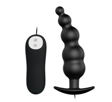Черная анальная виброцепочка с пультом управления - 11,8 см.