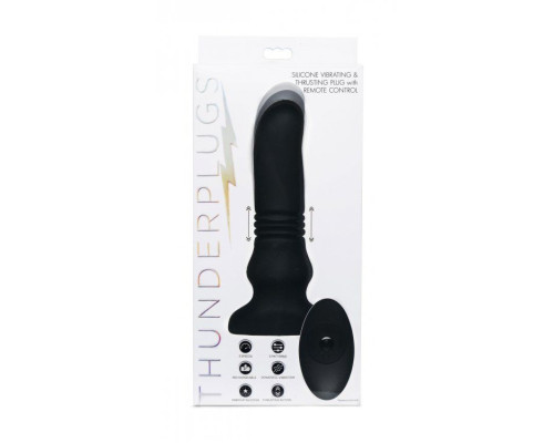 Черный фрикционный вибратор Silicone Vibrating   Thrusting Plug with Remote Control - 17,1 см.