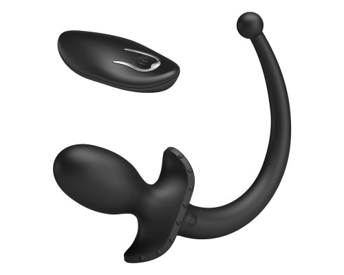 Черная анальная вибропробка с  хвостом и пультом ДУ