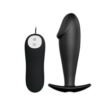 Чёрный анальный вибромассажер с пультом управления - 10 см.