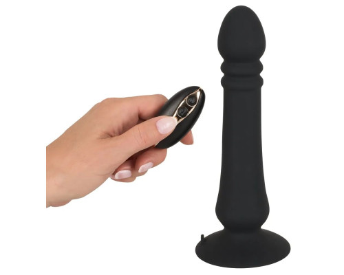 Черный анальный стимулятор с поступательными движениями и пультом ДУ Anal Thruster - 19,5 см.