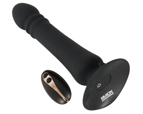 Черный анальный стимулятор с поступательными движениями и пультом ДУ Anal Thruster - 19,5 см.
