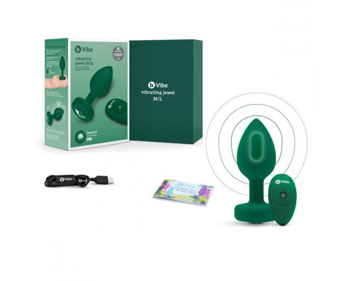 Зеленая анальная вибровтулка с кристаллом Vibrating Jewel Plug M/L - 10,5 см.