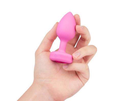 Розовый анальный плаг с кристаллом-сердцем Vibrating Heart Shape Jewel Plug S-M