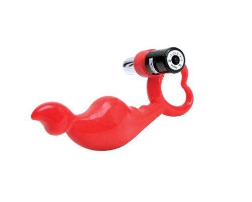 Красный силиконовый стимулятор с вибропулей на ручке