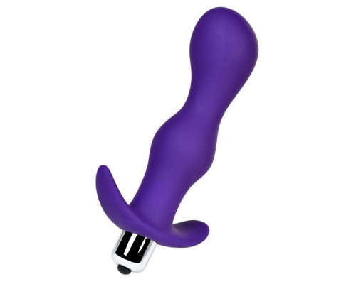 Фиолетовая изогнутая анальная вибропробка - 14 см.