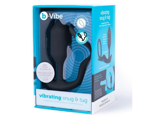 Черная анальная вибропробка с эрекционным кольцом Vibrating Snug   Tug M