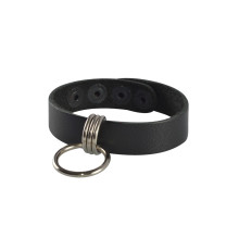 Черный кожаный браслет с подвесным колечком