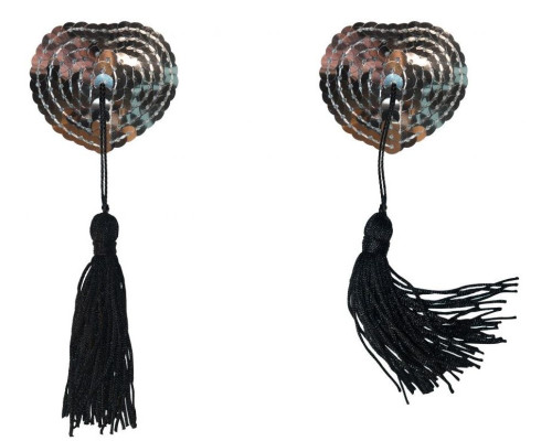 Серебристые пэстисы-сердечки Gipsy с черными кисточками