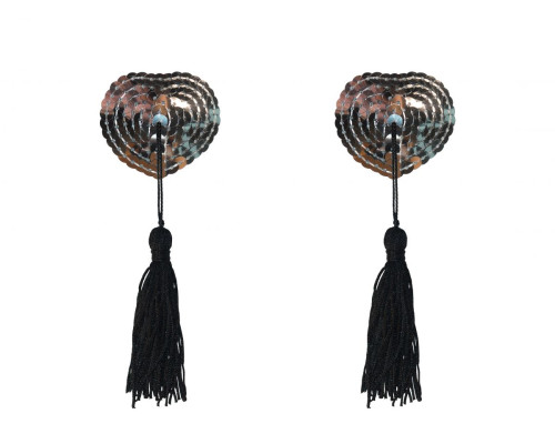 Серебристые пэстисы-сердечки Gipsy с черными кисточками