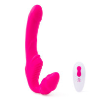 Розовый безремневой страпон на радиоуправлении Strapless Together - 22 см.