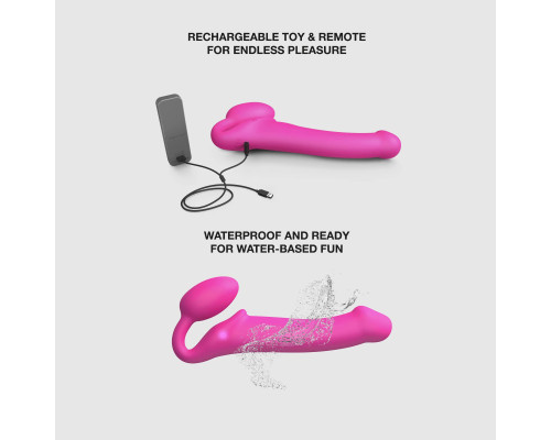 Ярко-розовый безремневой страпон Strap-on-me Vibrating Bendable Strap-On size L