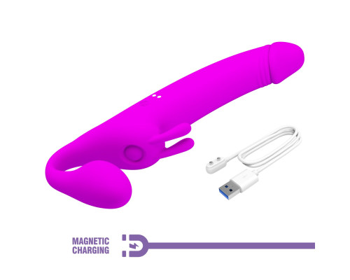 Лиловый безремневой страпон с вибрацией Zanini