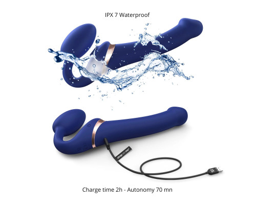 Синий безремневой страпон Multi Orgasm Size M с клиторальной стимуляцией