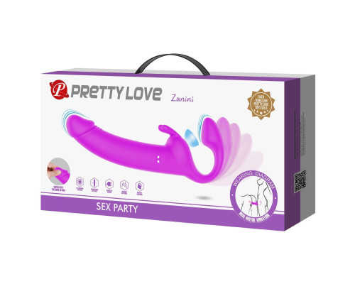 Лиловый безремневой страпон с вибрацией Zanini