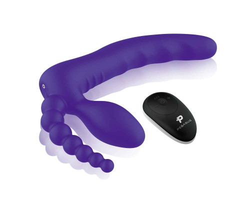 Фиолетовый безремневой страпон с пультом ДУ 7’’ Remote Control Strapless - 24 см.