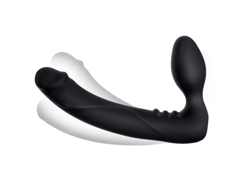 Черный безремневой страпон с вибрацией - 20,3 см.