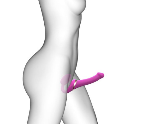 Ярко-розовый безремневой страпон Multi Orgasm Size S с клиторальной стимуляцией