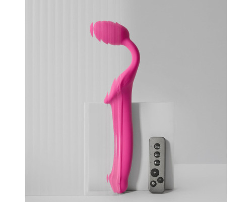 Ярко-розовый безремневой страпон Strap-on-me Vibrating Bendable Strap-On size XL