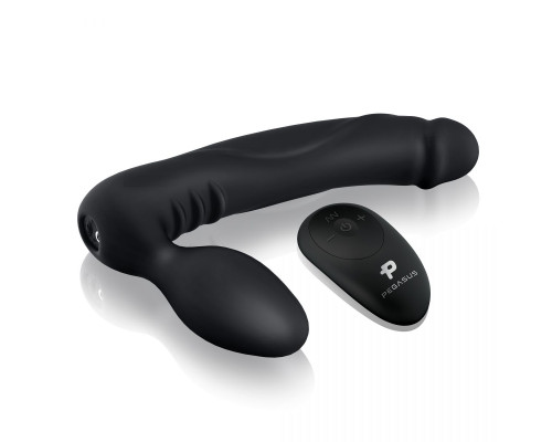 Черный безремневой страпон с вибрацией - 20,3 см.