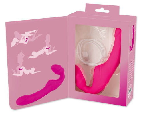 Розовый безремневой страпон с вибрацией