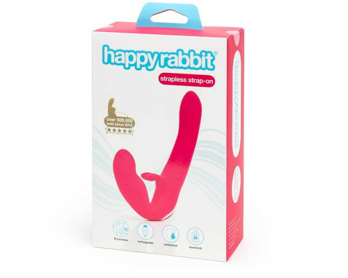 Ярко-розовый безремневой страпон Rechargeable Vibrating Strapless Strap-On