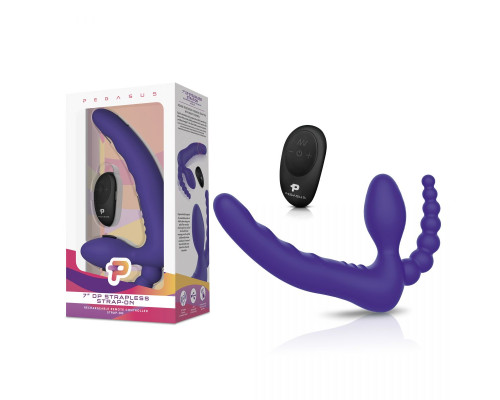 Фиолетовый безремневой страпон с пультом ДУ 7’’ Remote Control Strapless - 24 см.
