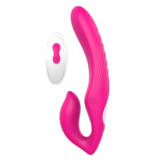 Ярко-розовый безремневой страпон REMOTE DOUBLE DIPPER - 22 см.